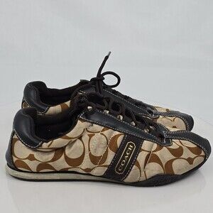 Vintage Y2K Coach Kirby 6.5 Sateen/Satin Monogram Signature Logo Sneakers Brown